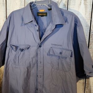 TIMBERLAND XL Gray/ Blue Short Sleeve Button down Fishing ,sports